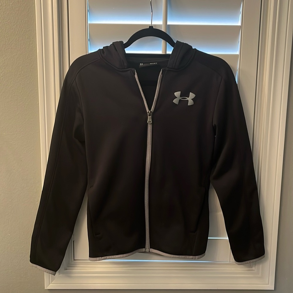 Boys large full zip Under Armour hooded sweatshirt
